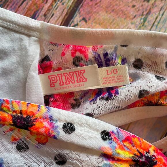 Victoria's Secret PINK Bralette Womens Large White Pink Floral Dot Lace Bandeau - Picture 4 of 5